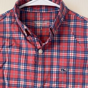 Vineyard Vines Boys Performance Pink Plaid Shirt